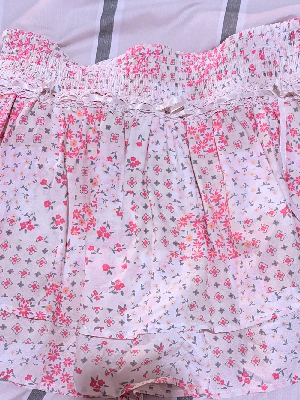Sincerely Jules White Shorts with Orange Floral Smocked Waist